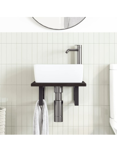 Ripiano a Parete per Lavabo in Acciaio e Massello di Rovere