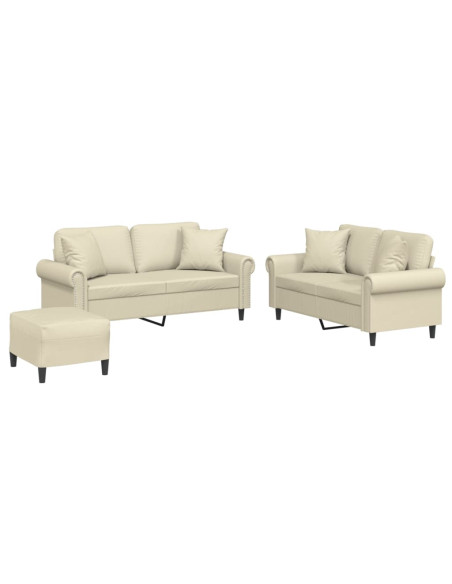Set di Divani 3 pz con Cuscini Crema in Similpelle