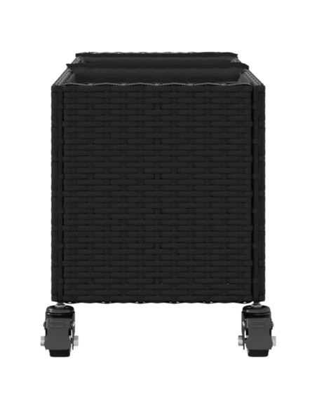 Fioriera con Ruote e 3 Vasi Nera 107x32x38 cm in Polyrattan