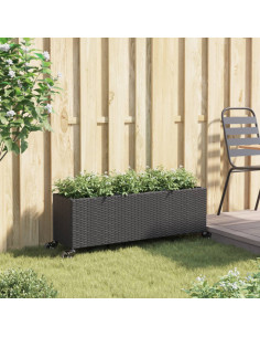 Fioriera con Ruote e 3 Vasi Nera 107x32x38 cm in Polyrattan 2