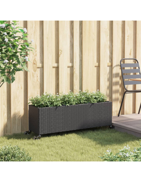 Fioriera con Ruote e 3 Vasi Nera 107x32x38 cm in Polyrattan