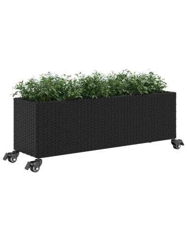 Fioriera con Ruote e 3 Vasi Nera 107x32x38 cm in Polyrattan
