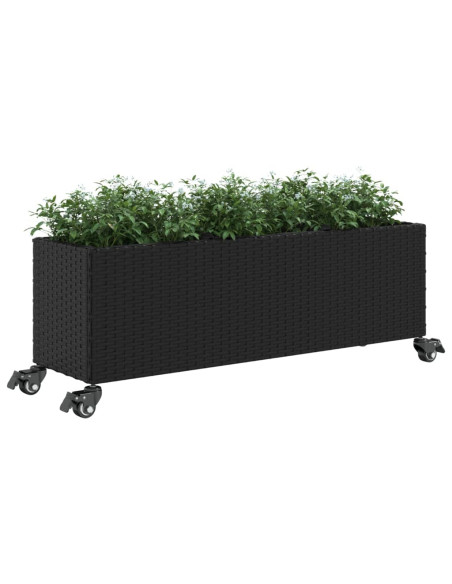 Fioriera con Ruote e 3 Vasi Nera 107x32x38 cm in Polyrattan
