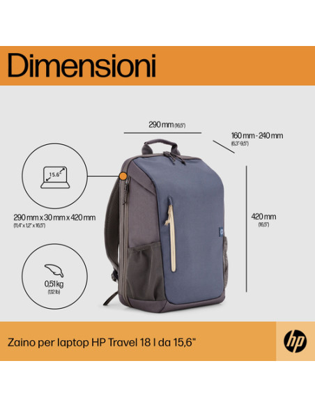 HP Zaino per laptop Travel 15.6 Blue Night da 18 litri