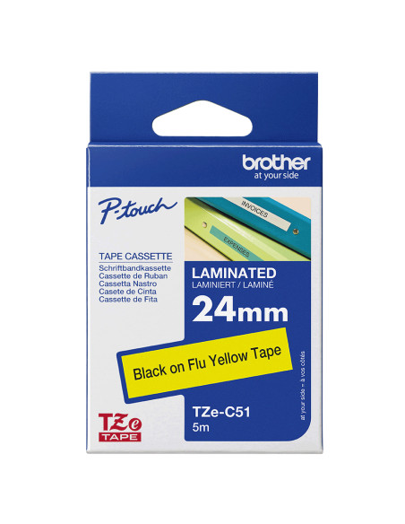 Brother TZE-C51 nastro per etichettatrice Nero su giallo fluorescente