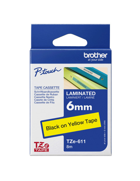Brother TZE-611 nastro per etichettatrice Nero su giallo