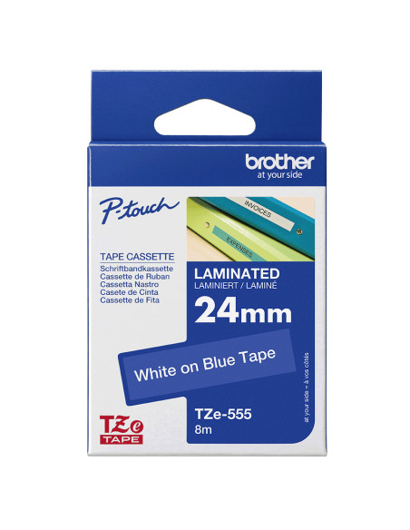 Brother TZE-555 nastro per etichettatrice Bianco su blu