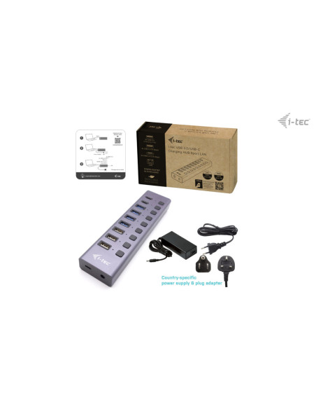 i-tec USB-A/USB-C Charging HUB 9port with LAN + Power Adapter 60 W