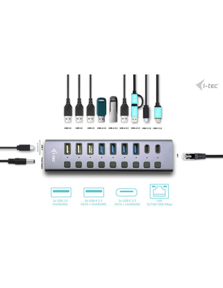 i-tec USB-A/USB-C Charging HUB 9port with LAN + Power Adapter 60 W
