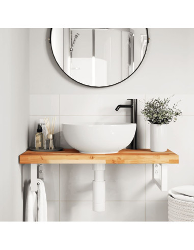 Ripiano a Parete per Lavabo in Acciaio e Massello di Acacia