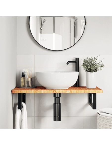 Ripiano a Parete per Lavabo in Acciaio e Massello di Rovere