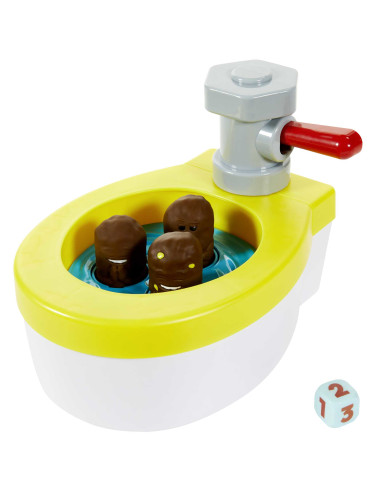 Games Acchiappa la Cacca Turbo, gioco per bambini con water giocattolo, 3 pezzi di cacca, 1 dado e istruzioni, Giocattolo per