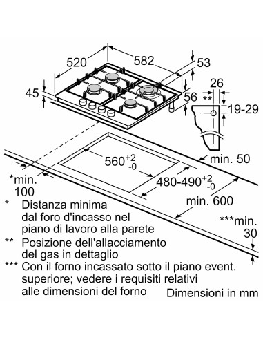 Bosch Serie 6 PCH6A5I90 Piano cottura a gas 60 cm 4 fuochi Acciaio Inox