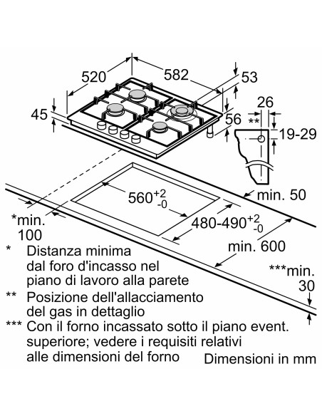 Bosch Serie 6 PCH6A5I90 Piano cottura a gas 60 cm 4 fuochi Acciaio Inox