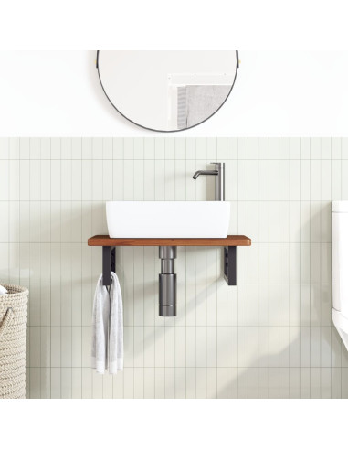 Ripiano a Parete per Lavabo in Acciaio e Massello di Rovere