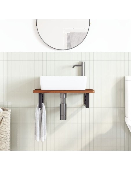 Ripiano a Parete per Lavabo in Acciaio e Massello di Rovere