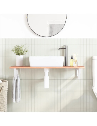 Ripiano a Parete per Lavabo in Acciaio e Massello di Rovere