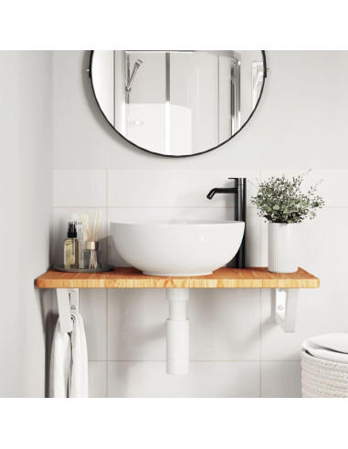 Ripiano a Parete per Lavabo in Acciaio e Massello di Rovere