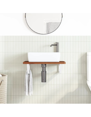 Ripiano a Parete per Lavabo in Acciaio e Massello di Rovere