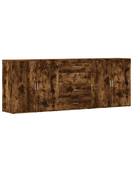 Credenze 3 pz Rovere Fumo in Legno Multistrato