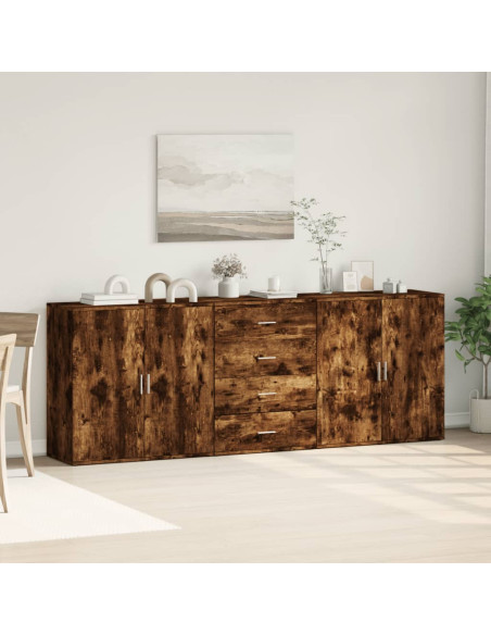 Credenze 3 pz Rovere Fumo in Legno Multistrato
