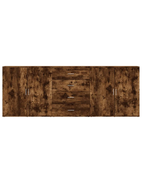 Credenze 3 pz Rovere Fumo in Legno Multistrato