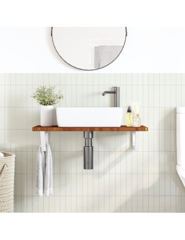 Ripiano a Parete per Lavabo in Acciaio e Massello di Rovere