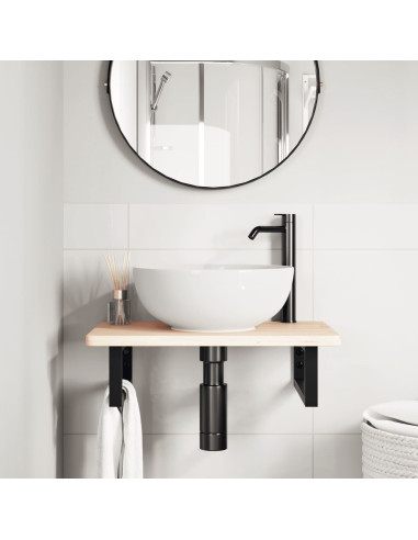 Ripiano a Parete per Lavabo in Acciaio e Massello di Rovere