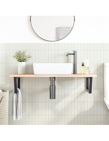 Ripiano a Parete per Lavabo in Acciaio e Massello di Rovere