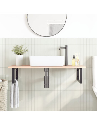 Ripiano a Parete per Lavabo in Acciaio e Massello di Rovere