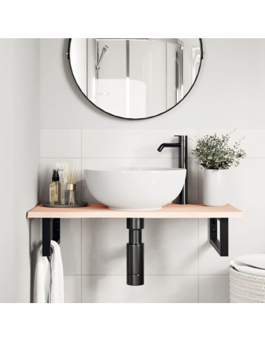 Ripiano a Parete per Lavabo in Acciaio e Massello di Rovere
