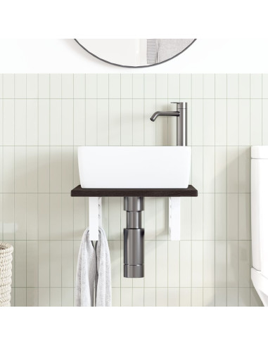 Ripiano a Parete per Lavabo in Acciaio e Massello di Rovere