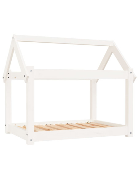 Cuccia per Cani Bianca 81x60x70 cm in Legno Massello di Pino