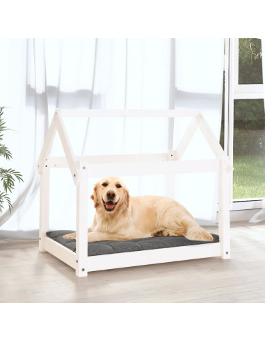Cuccia per Cani Bianca 81x60x70 cm in Legno Massello di Pino