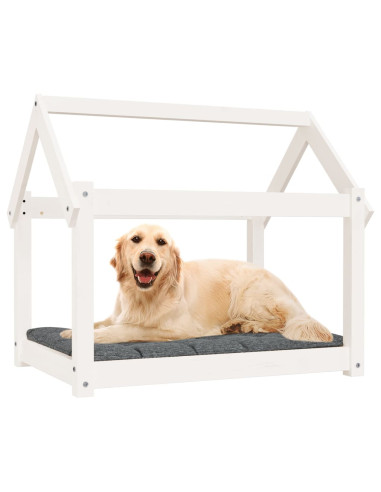Cuccia per Cani Bianca 81x60x70 cm in Legno Massello di Pino
