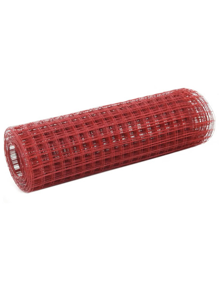 Recinzione in Rete per Pollaio in Acciaio e PVC 25x0,5 m Rossa