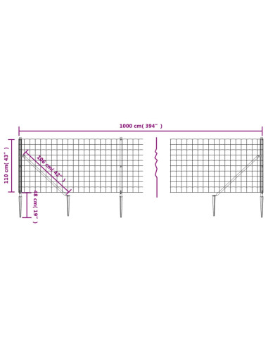 Recinzione Metallica con Picchetti Ancoraggio Verde 1,1x10 m