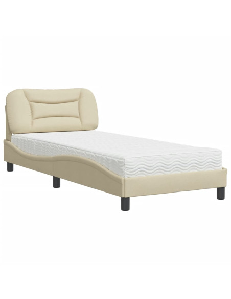 Letto con Materasso Crema 90x190 cm in Tessuto