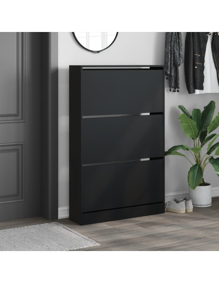 Scarpiera Nera 80x21x125,5 cm in Legno Multistrato