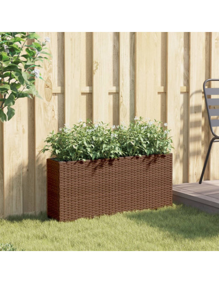 Fioriera con 2 Vasi Marrone 90x20x40 cm in Polyrattan