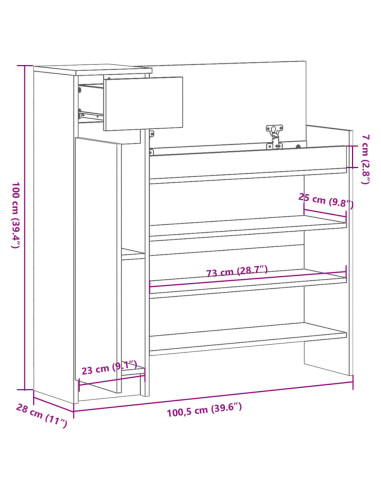 Scarpiera Grigio Sonoma 100,5x28x100 cm in Legno Multistrato