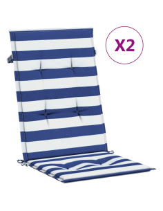 Cuscini Sedia Schienale Alto 2 pz Strisce Bianche e Blu Tessuto