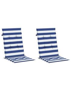 Cuscini Sedia Schienale Alto 2 pz Strisce Bianche e Blu Tessuto 2