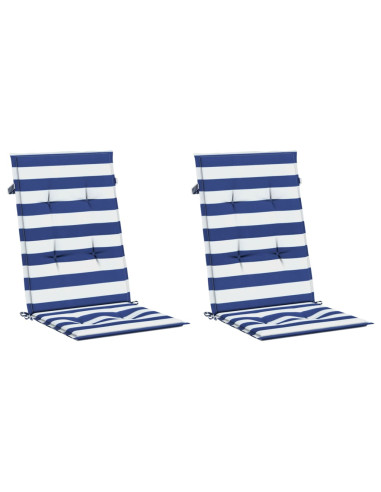 Cuscini Sedia Schienale Alto 2 pz Strisce Bianche e Blu Tessuto