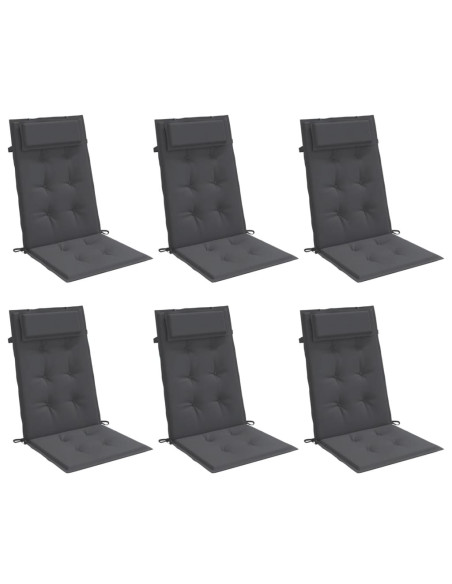 Cuscini per Sedia Schienale Alto 6 pz Antracite Tessuto Oxford