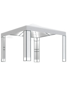 Gazebo con Tetto Doppio e Stringa di Luci LED 3x3 m Bianco