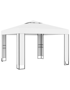 Gazebo con Tetto Doppio e Stringa di Luci LED 3x3 m Bianco 2