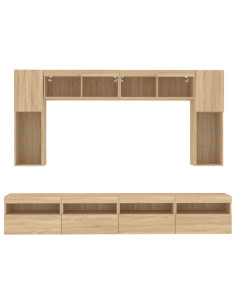 Set Mobili TV a Muro 8 pz con Luci LED Rovere Sonoma