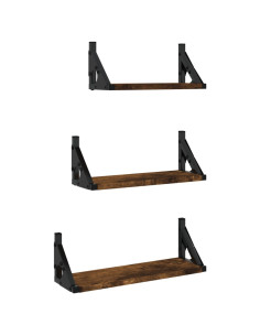 Set Mensole Parete 3pz Rovere Fumo in Legno Multistrato