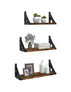 Set Mensole Parete 3pz Rovere Fumo in Legno Multistrato 2